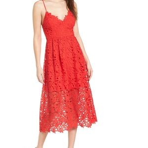 Astr The Label Lace A Line Midi Dress Lipstick Red